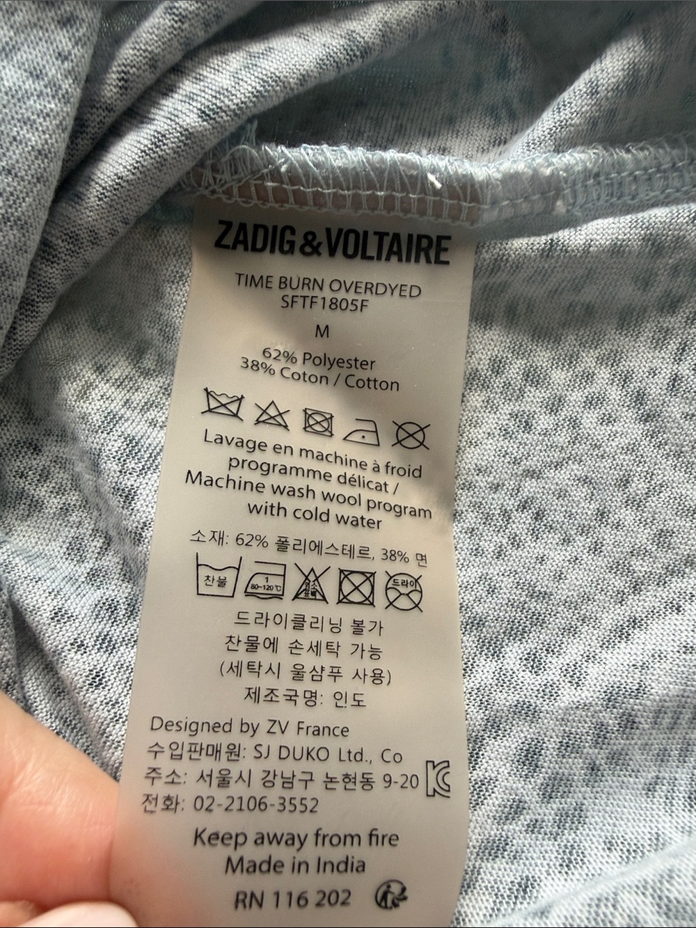 Zadig & Voltaire Time Burn Deep V Neck Short Sleeve Tee Shirt. Size Medium. - Picture 7 of 7